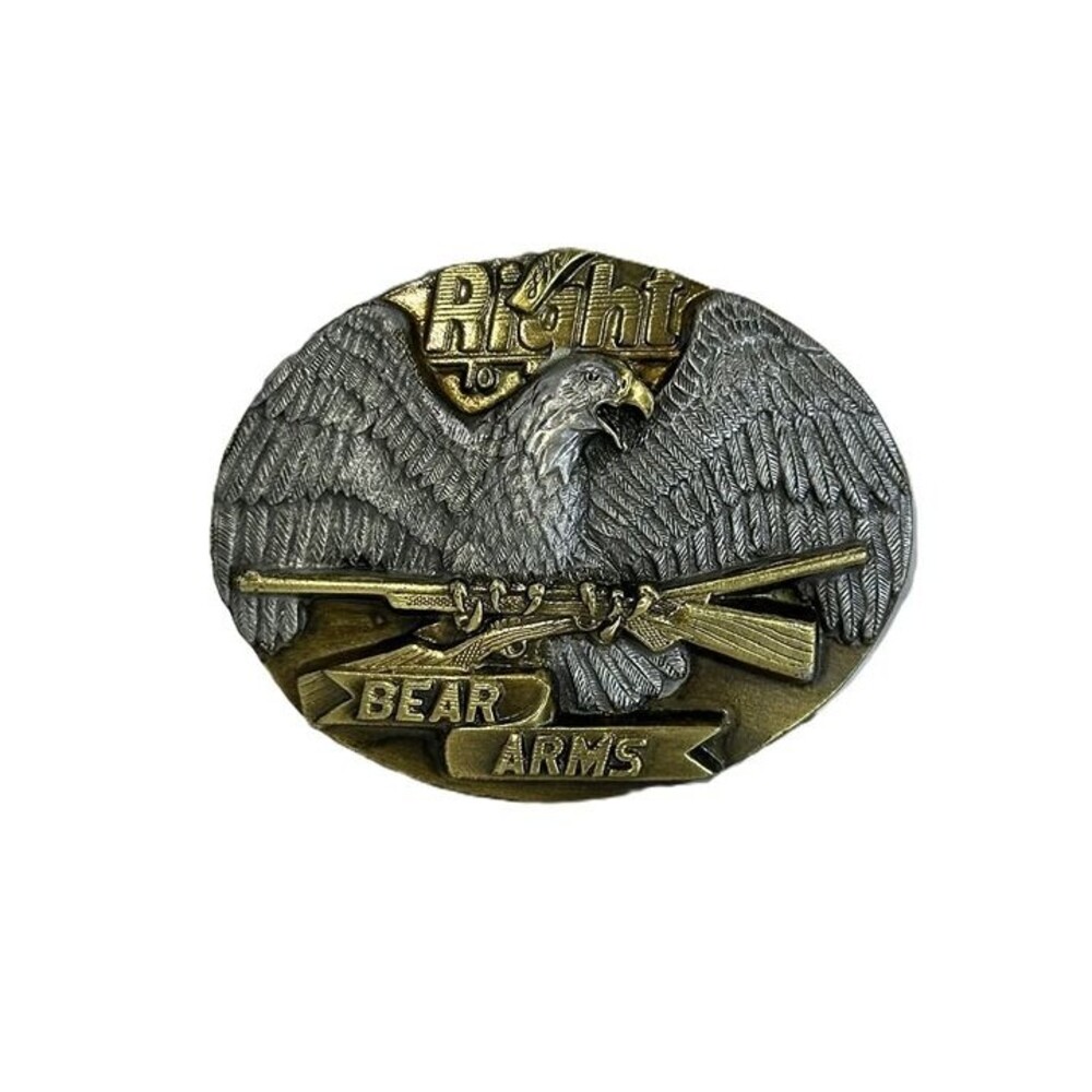 Vintage 1990 Bergamot Brass Works Belt Buckle – Right to Bear Arms Eagle Rifle